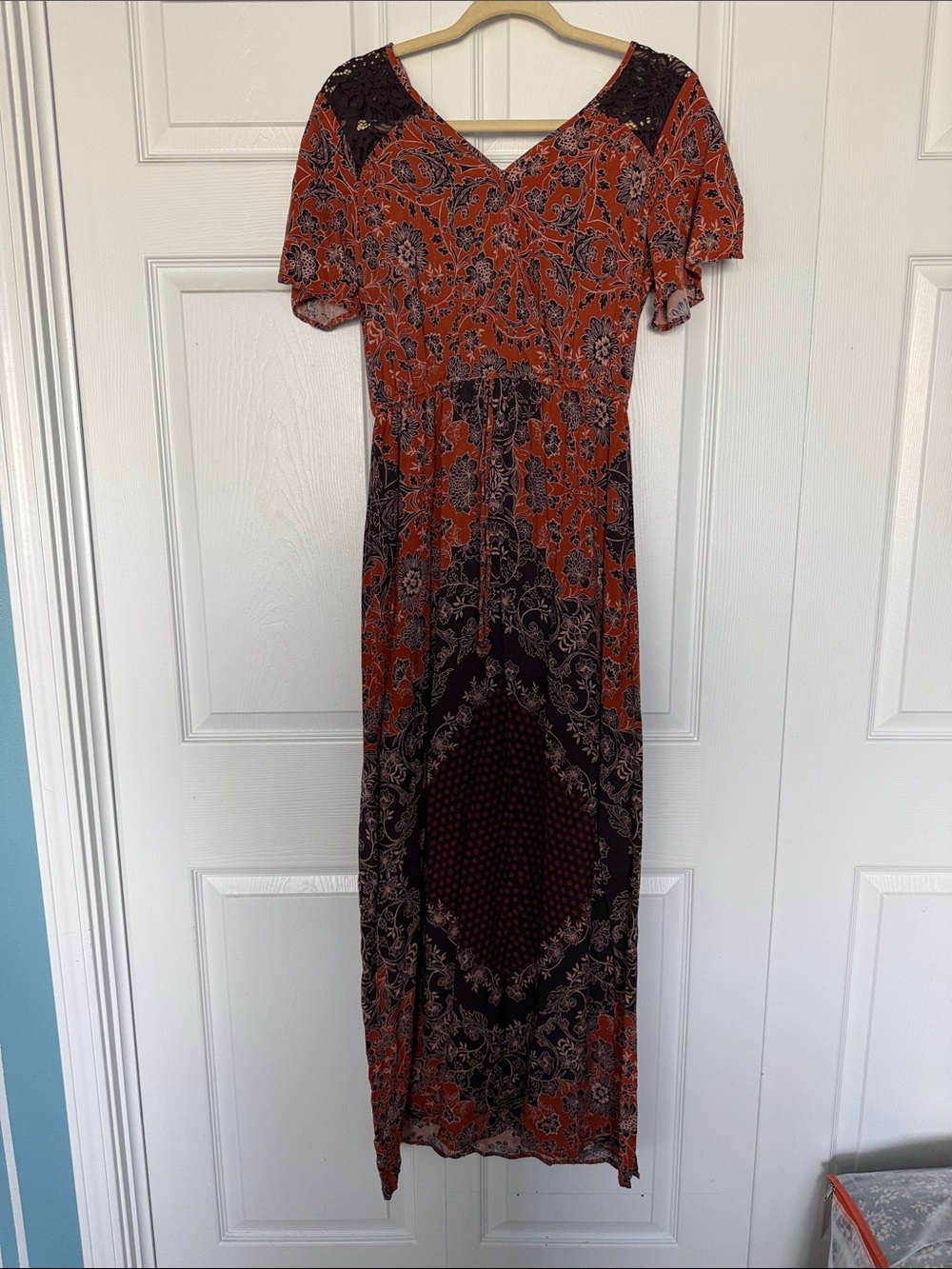 Maurices Orange and Dark Brown Floral Maxi Dress
